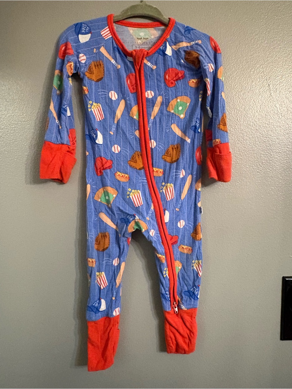 Little Sleepies bamboos pajama size 3-6 months baseball print